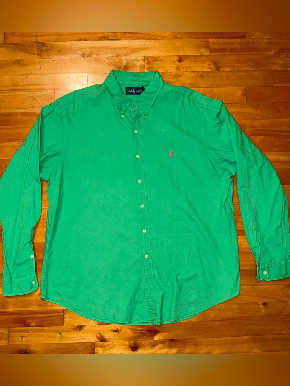 Polo Ralph Lauren Mens 2XL Kelly Green Pink Pony Cotton Button Down Shirt XXL
